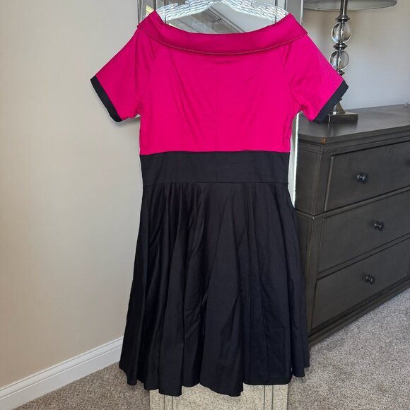Dolly & Dotty Darlene Retro 50s Swing Dress Hot Pink Black vintage retro 12 - Picture 7 of 12